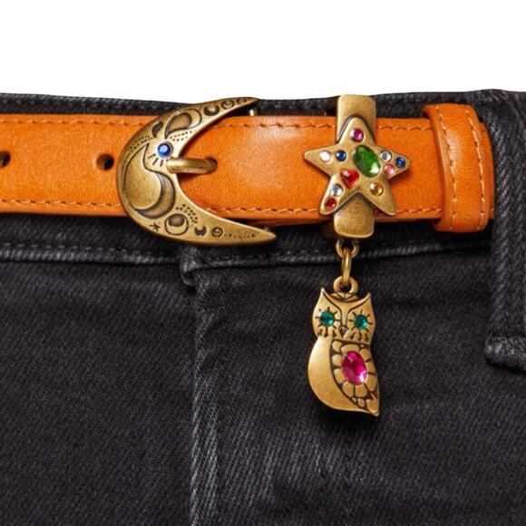 Mother Denim Charm School Brown Owl Star Moon Boho Leather Belt size M NEW Tags main image 10